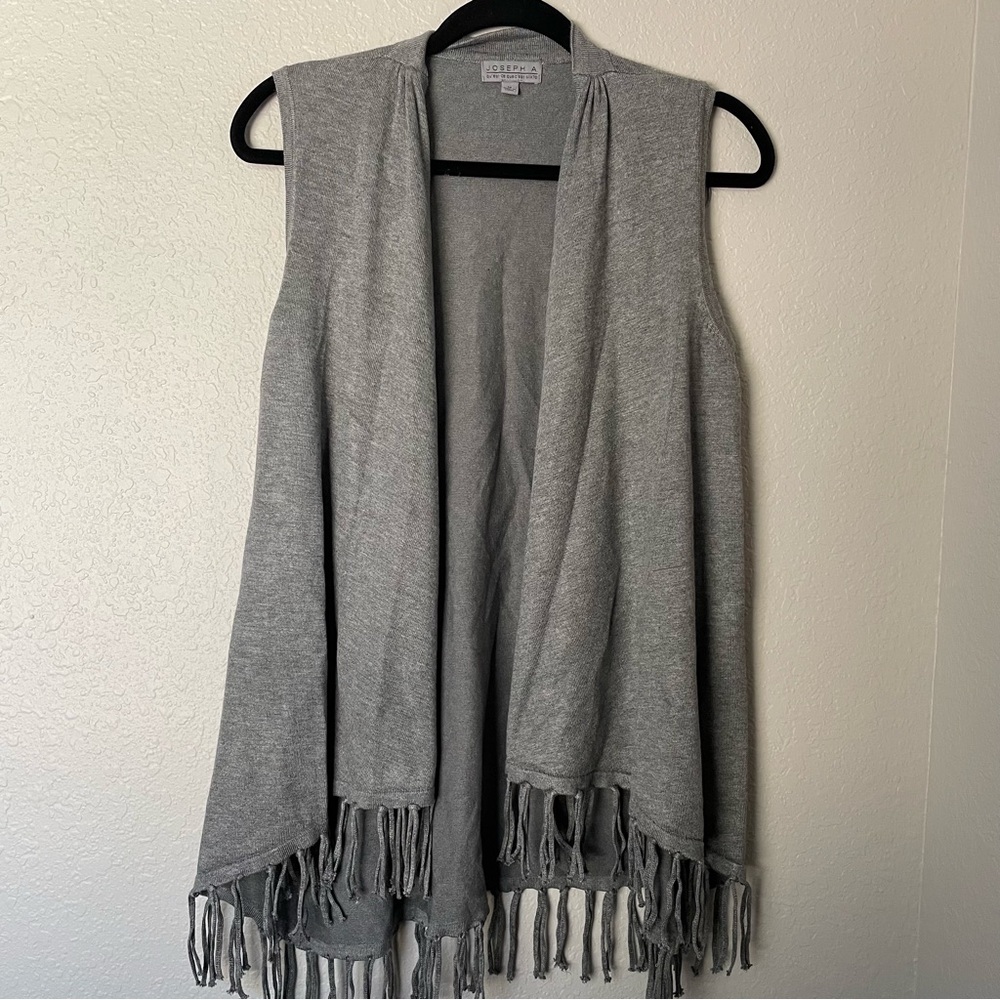 Joseph A. Fringe tassel sweater vest cardigan gray